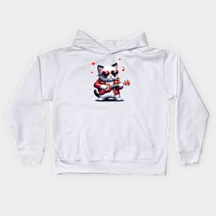 rock cat with ukulele Kids Hoodie